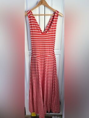 Pact Women’s  Coral and White Striped Sleeveless Knit Dress M cotton